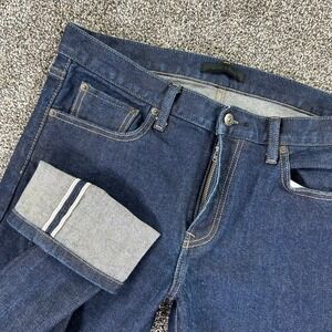 Uniqlo Slim Straight Kaihara Selvedge Denim Jean Dark Indigo Mens 33x32 Casual